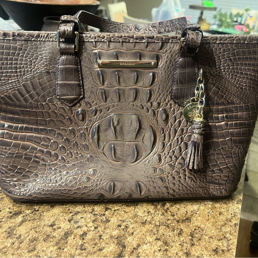 Brahmin Dark Brown Embossed Tote